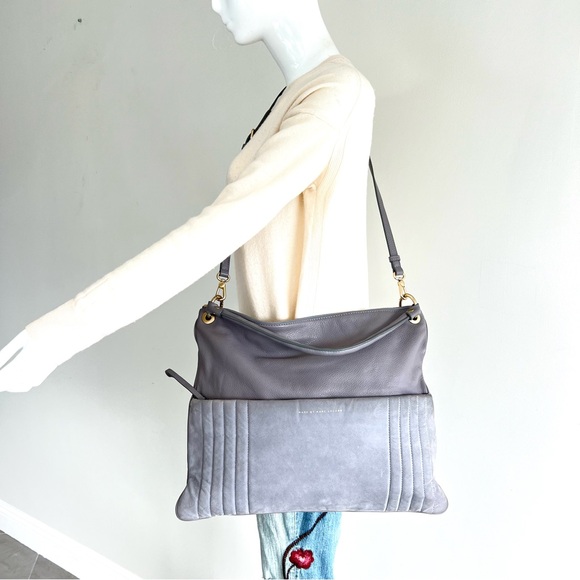 MARC by MARC JACOBS Tread Lightly Grey Leather Suede Crossbody Shoulder Hobo Bag - Picture 2 of 16